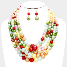 Load image into Gallery viewer, 5 STRAND MULTI GLOSSY FAUX PEARL NECKLACE SET