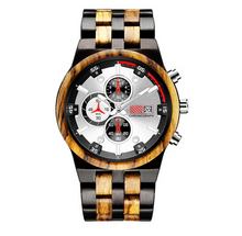 Load image into Gallery viewer, Ebony and Zebra Wood Chronograph Watch