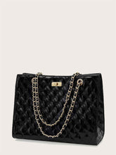Load image into Gallery viewer, PATENT TWIST LOCK QUILTED CHAIN TOTE - COLORS AVAILABLE