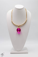 Load image into Gallery viewer, HUNTER GREEN CRYSTAL BALL NECKLACE CENTERED ON A GOLD BAR &amp; CHAIN  *AVAILABLE IN OTHER COLORS - HOT PINK, IVORY AND MIDNIGHT BLUE
