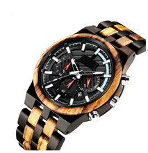 Load image into Gallery viewer, Zebra Wood and  Ebony Wood Chronograph Watch
